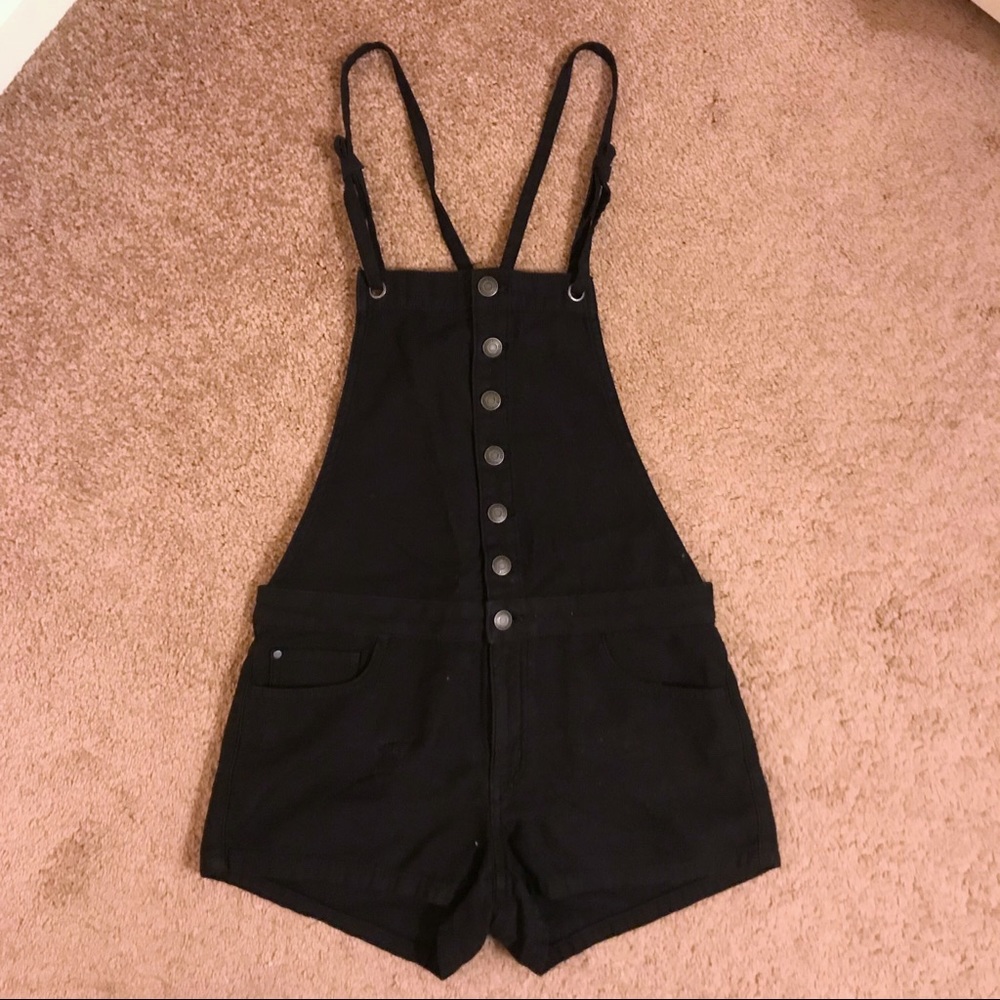 American Eagle Black Overall Shorts